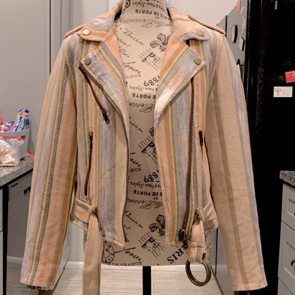 FRYE Carly Chevron Striped Print Moto Jacket - Picture 6 of 11